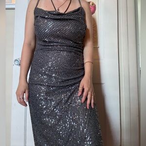 Elegant Gray Sequin Dress